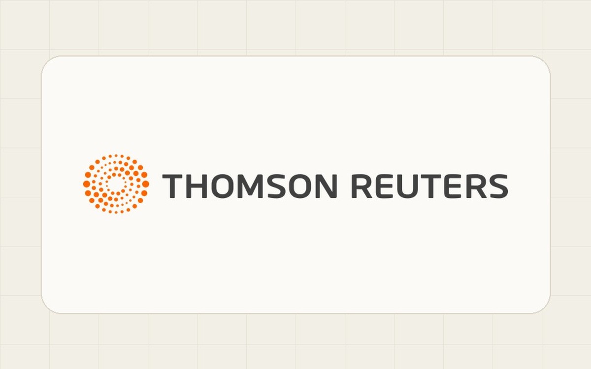 Thomson Reuters orange symbol and wordmark on a warm neutral background